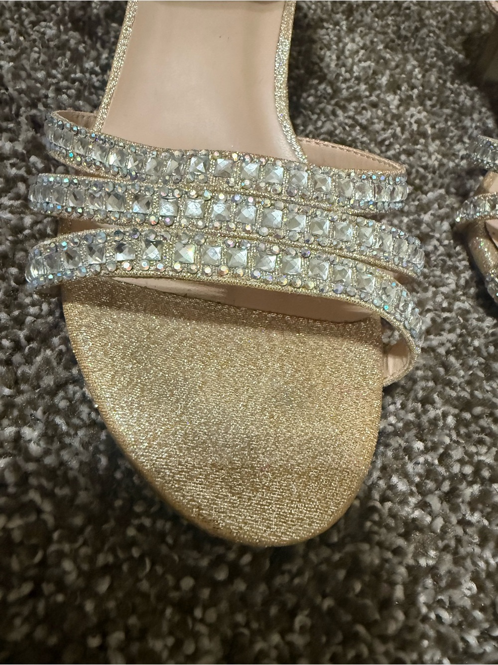 Sparkle Strappy Ankle-Heel Sandals in Champagne Glitter - Picture 2 of 7